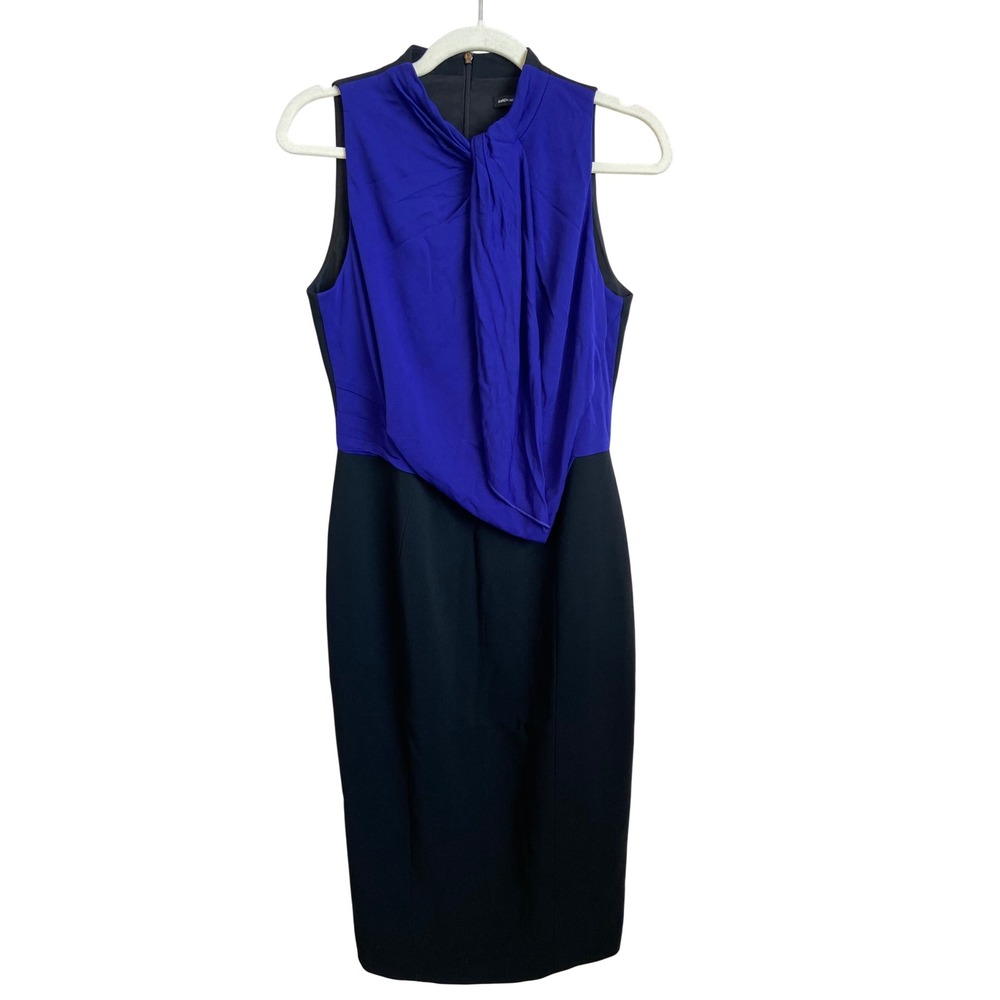 Karen Millen Royal Blue Black Draped Sheath Dress DZ044 UK 12 US 8
